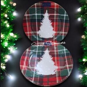 4pc Tommy Bahama Tartan Plaid Christmas Tree Melamine Holiday Dinner Plate Set